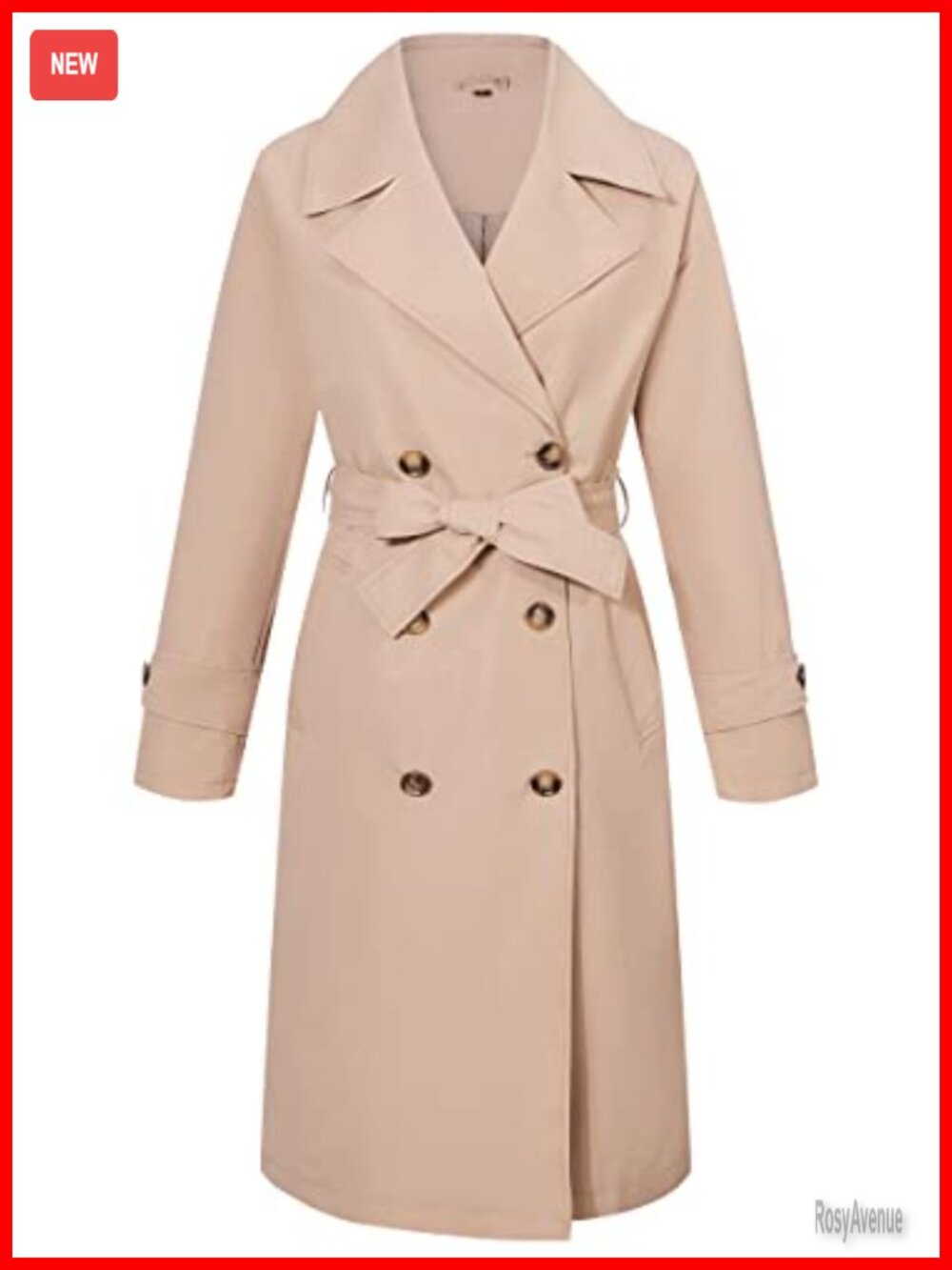 Women's Double-Breasted Trench Coat Water Resistant Mid-Length